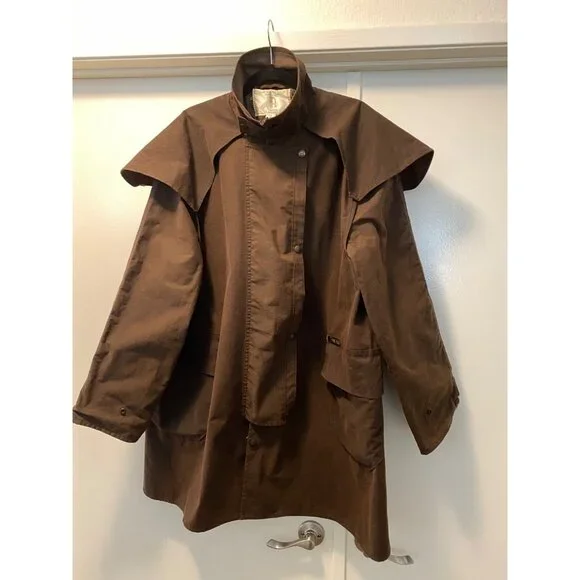 VTG Driza-Bone Riding Coat & Hood Brown Oil Skin Unisex Australia XL - Picture 2 of 16